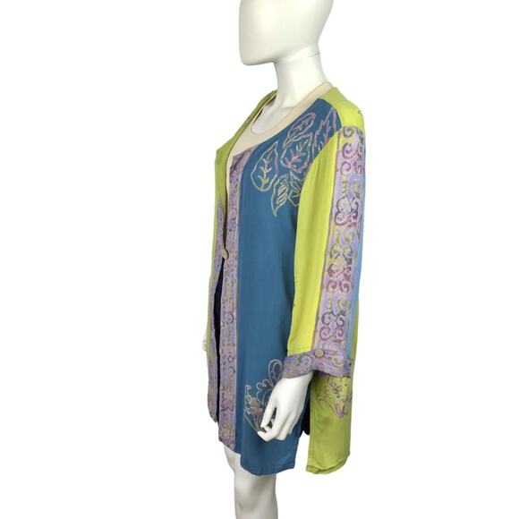 Soft Surroundings Floral Tunic Blouse Jacket Boho Blue Green & Purple - Picture 3 of 7